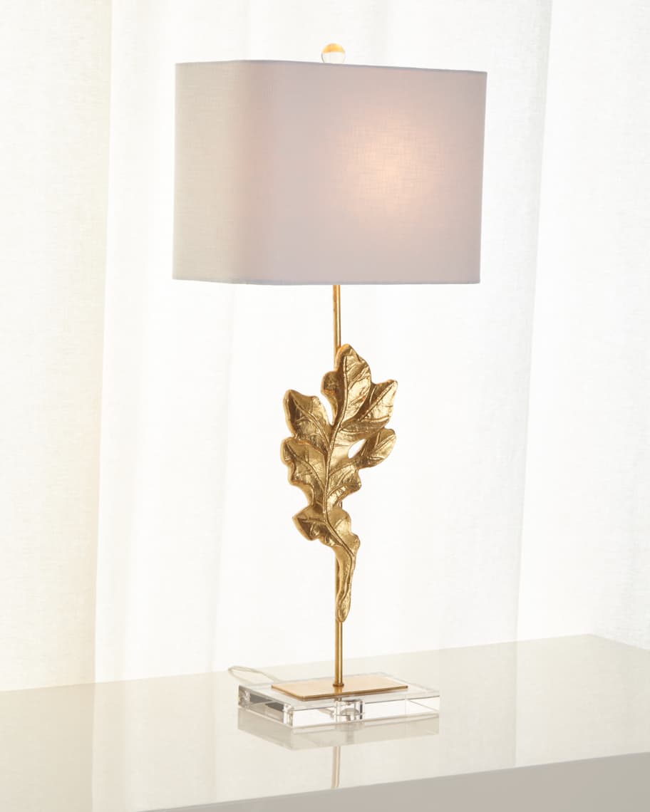 Image 3 of 3: Gold Oak Leaf Table Lamp