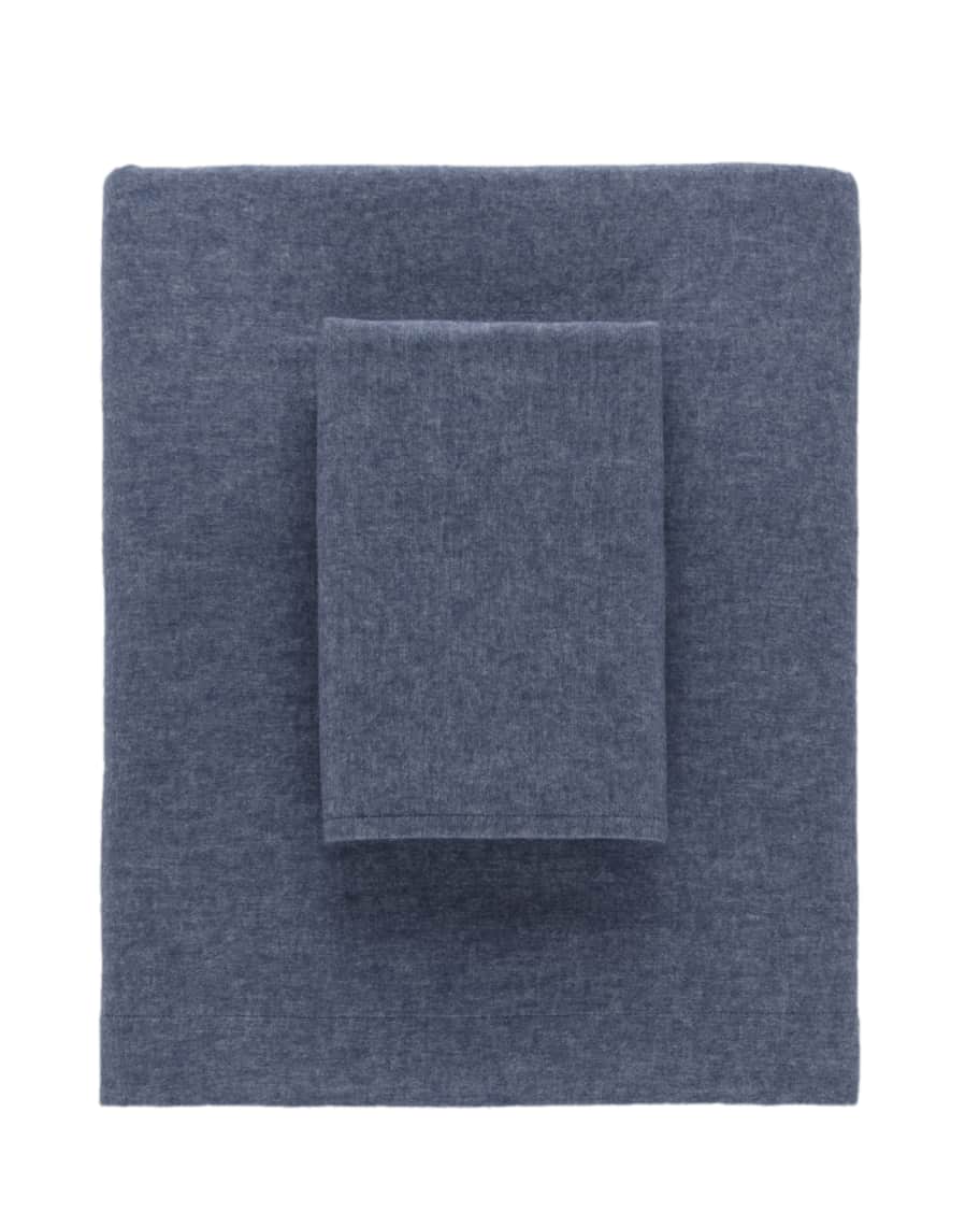 Image 2 of 2: Chambray Flannel King Sheet Set, Blue
