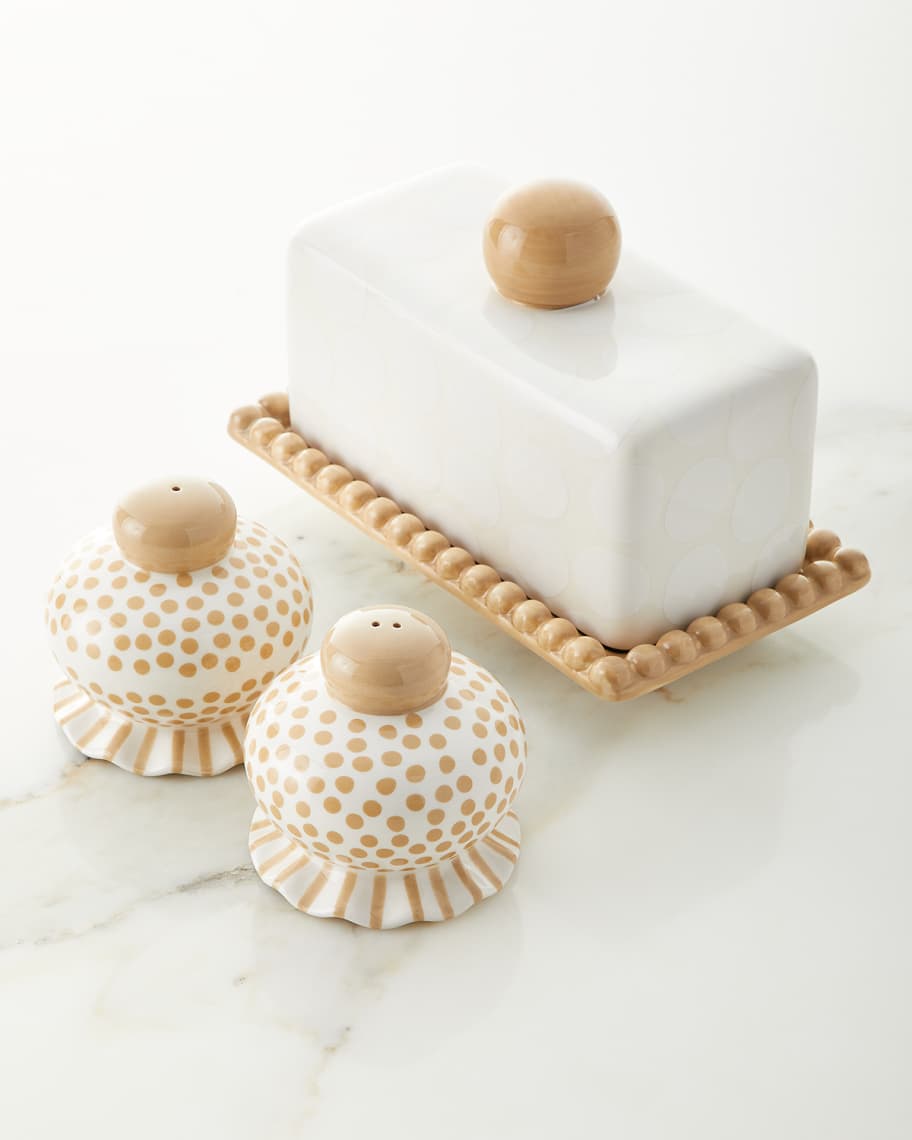 Image 1 of 1: Ruffle Butter Dish with Salt and Pepper Set