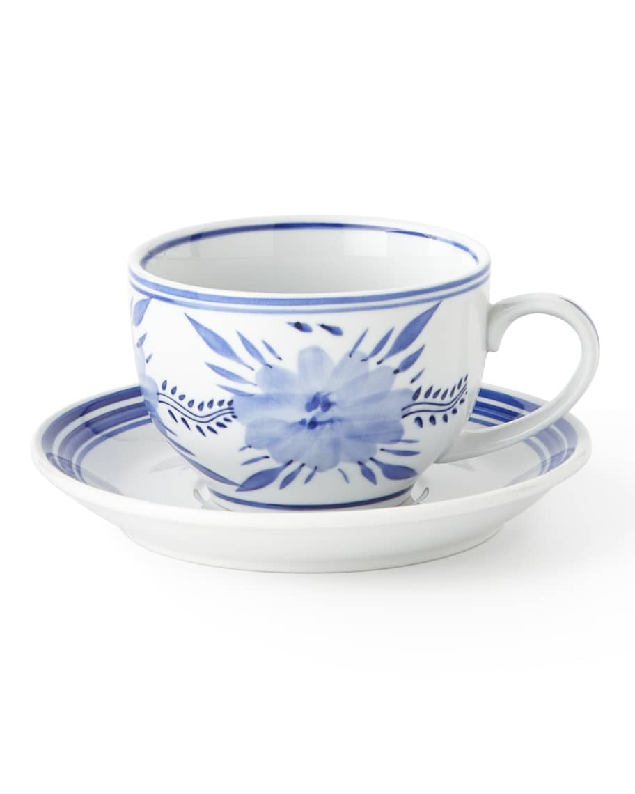 Image 1 of 2: Set of 12 Assorted Blue & White 10-Ounce Cups & Saucers