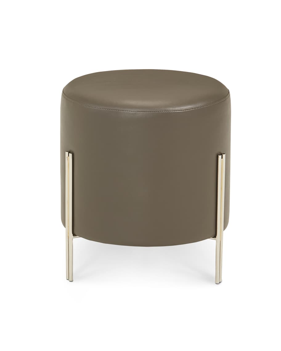 Image 2 of 2: Betina Faux-Leather Round Ottoman/Stool