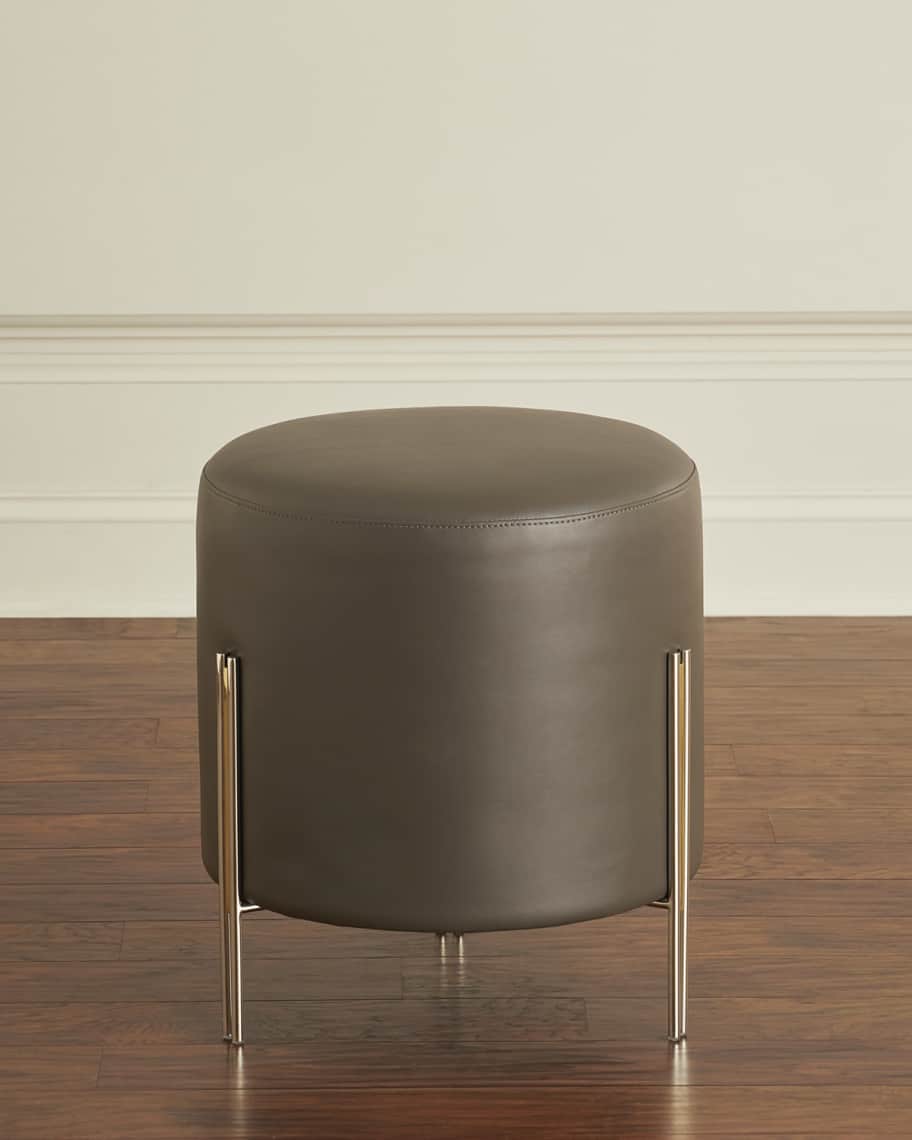 Image 1 of 2: Betina Faux-Leather Round Ottoman/Stool