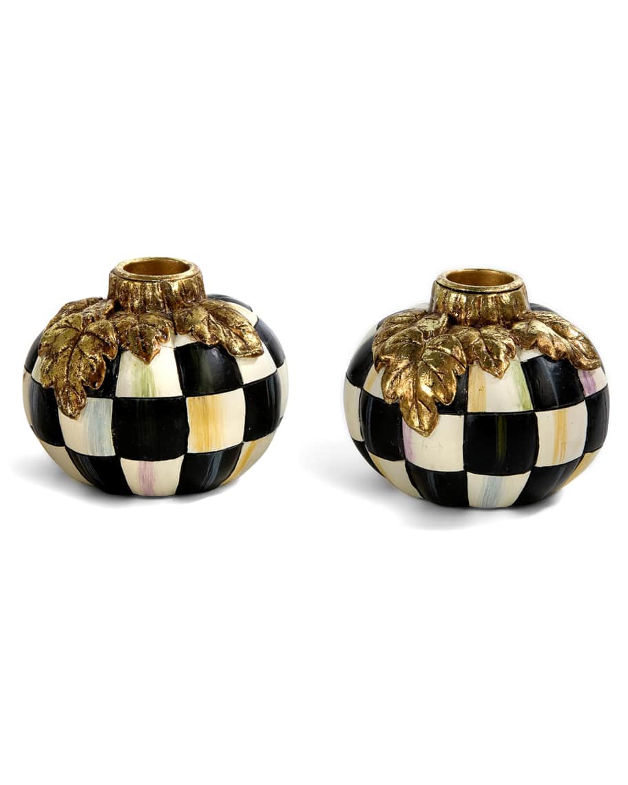 Image 1 of 2: Courtly Check Pumpkin Candlestick Holders, Set of 2