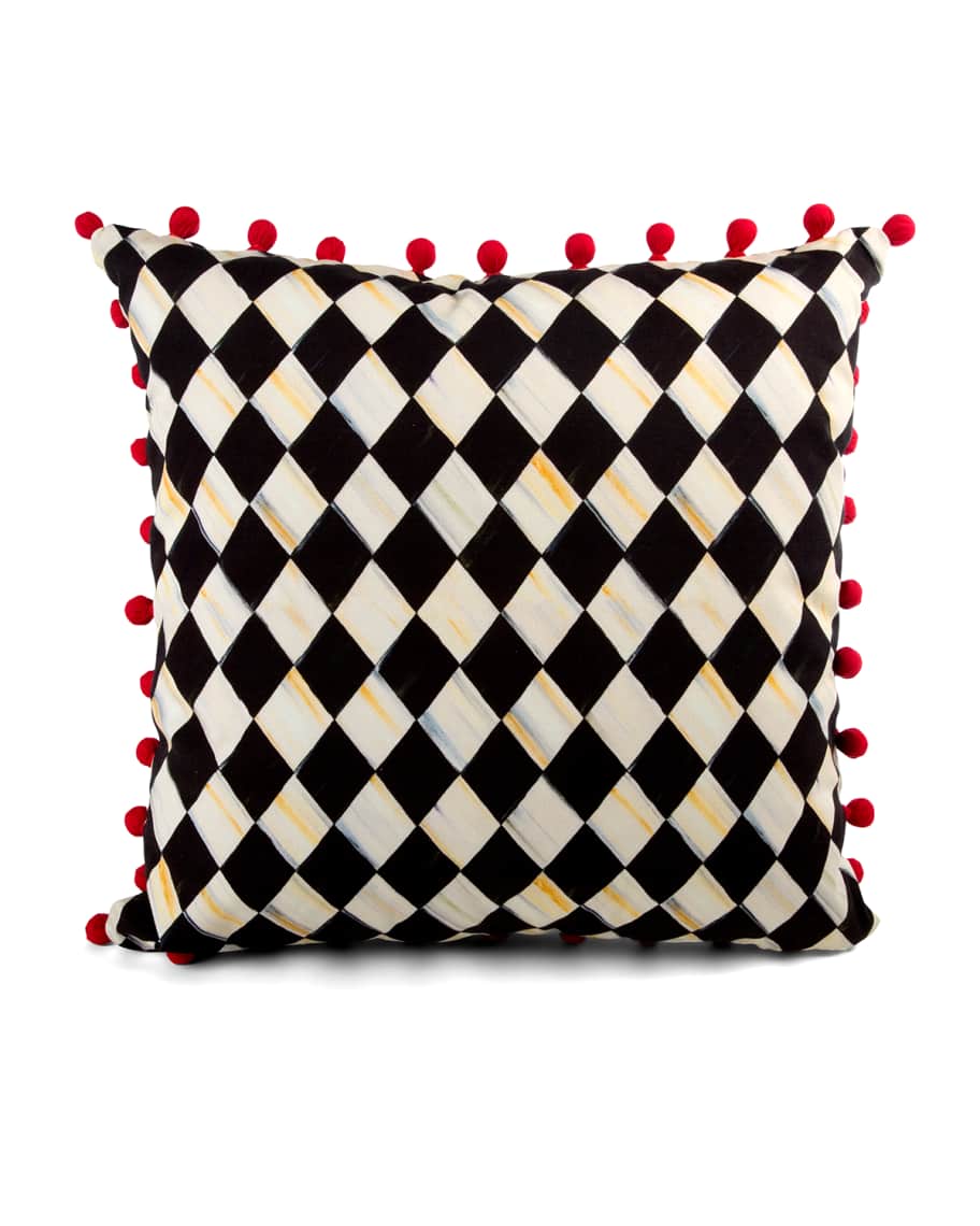 Image 3 of 3: Courtly Harlequin Pompom Pillow - Red