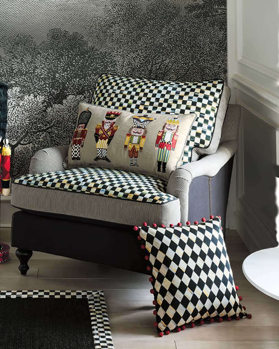 Image 2 of 3: Courtly Harlequin Pompom Pillow - Red