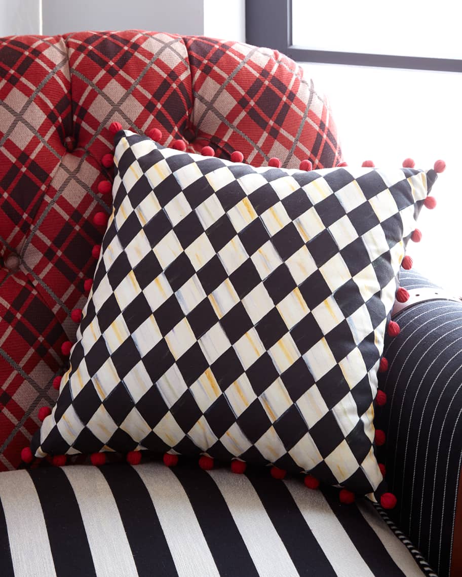 Image 1 of 3: Courtly Harlequin Pompom Pillow - Red
