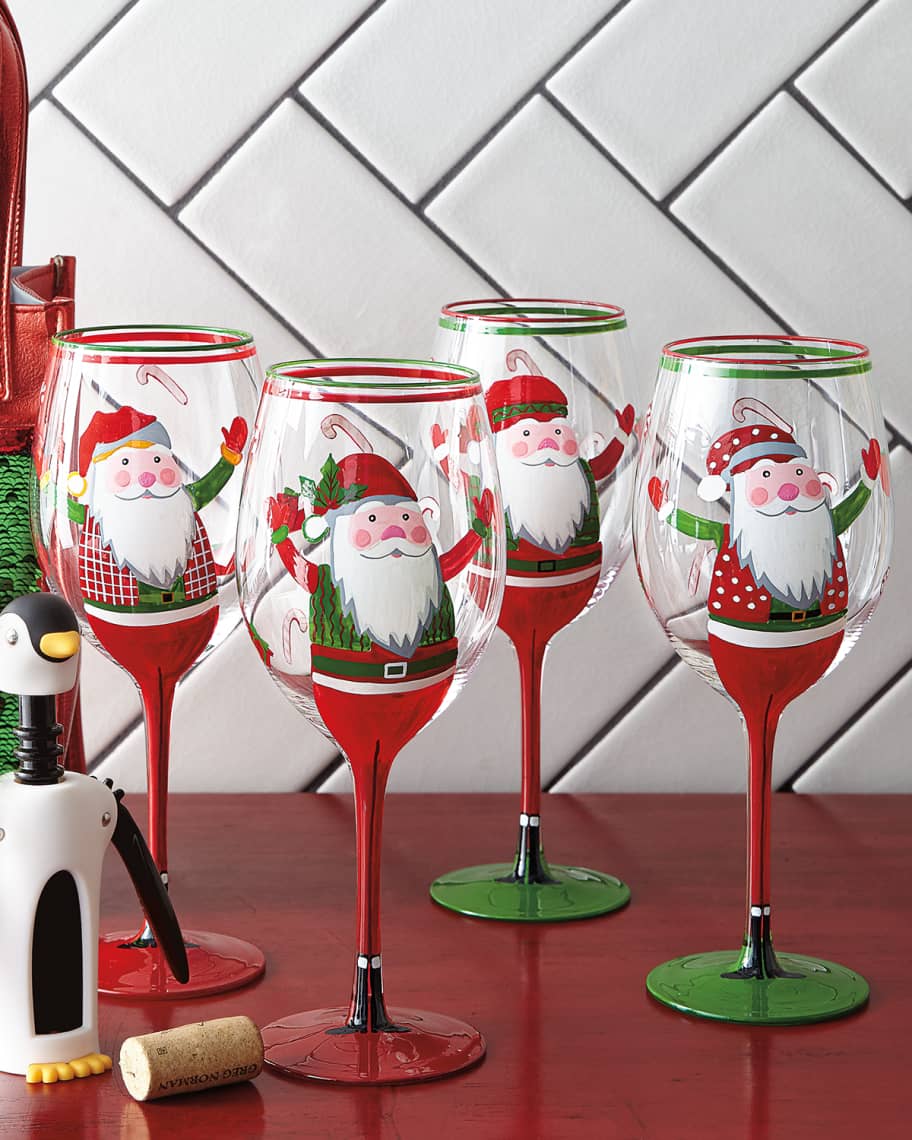 Image 2 of 2: Hand-Painted Santa Wine Glasses, Set of 4