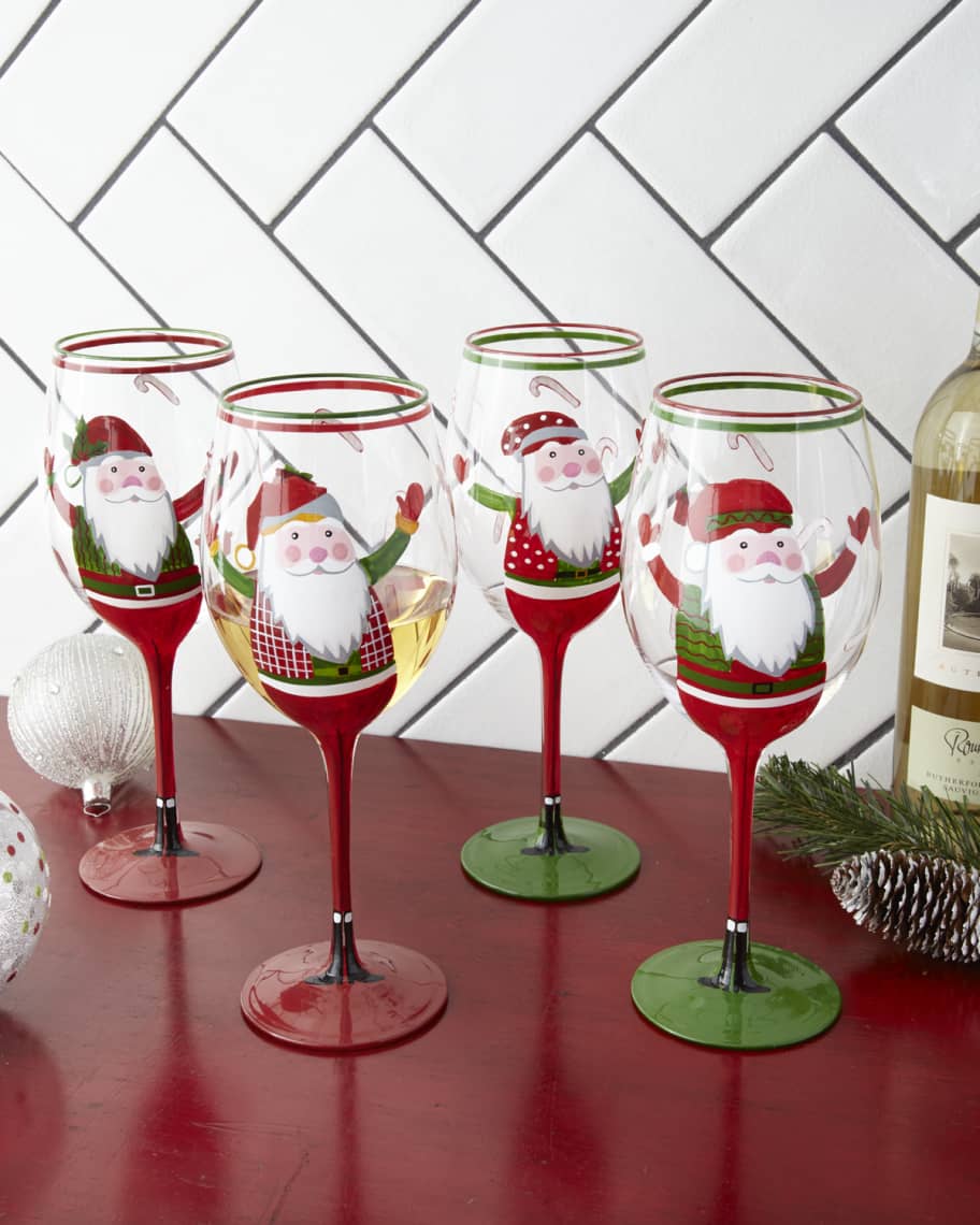 Image 1 of 2: Hand-Painted Santa Wine Glasses, Set of 4