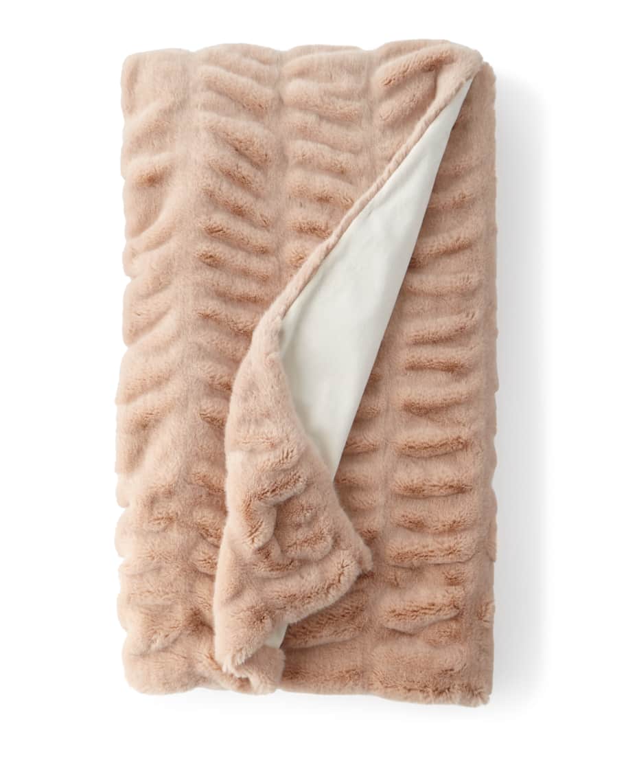 Image 1 of 3: Couture Blush Faux-Mink Throw Blanket