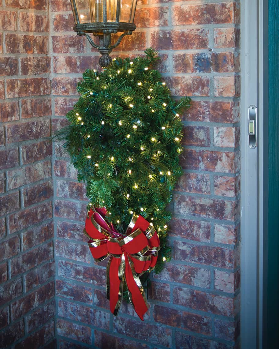 Image 1 of 1: Door Spray Christmas Decoration with LED Lights & Bow, 36"