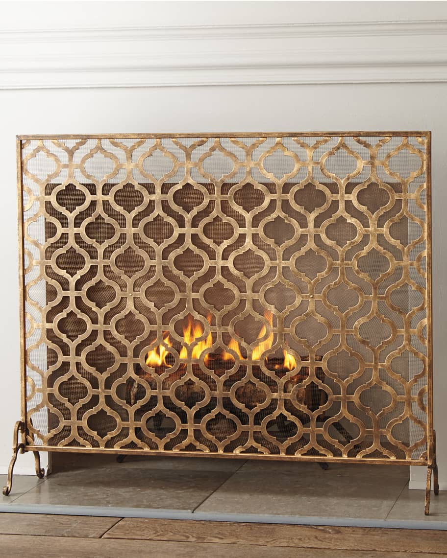 Image 2 of 4: Oversize Single-Panel Iron Fireplace Screen