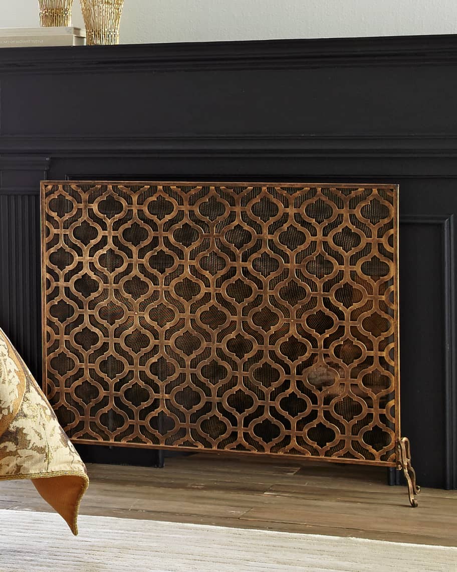 Image 3 of 4: Oversize Single-Panel Iron Fireplace Screen