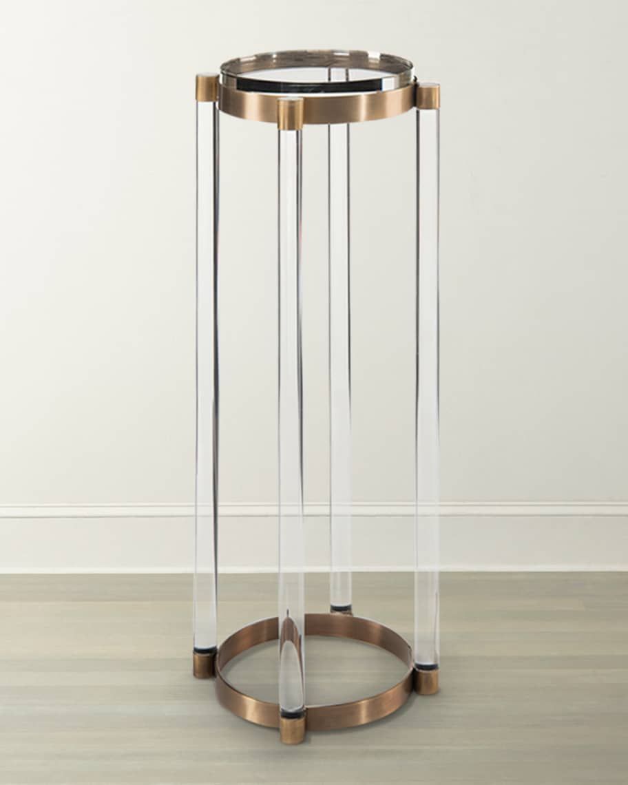 Image 1 of 1: Big Acrylic & Antiqued Brass Pedestal Table
