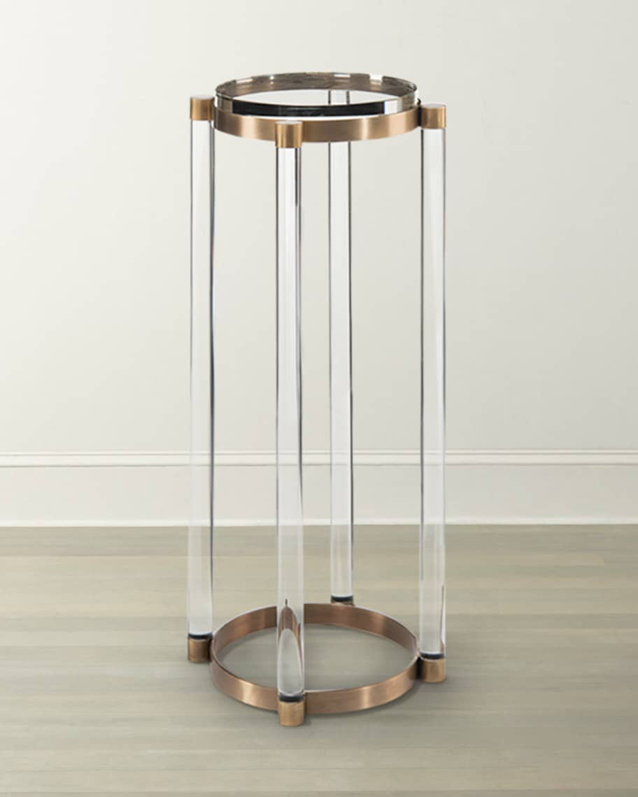 Image 1 of 1: Small Acrylic & Antiqued Brass Pedestal Table