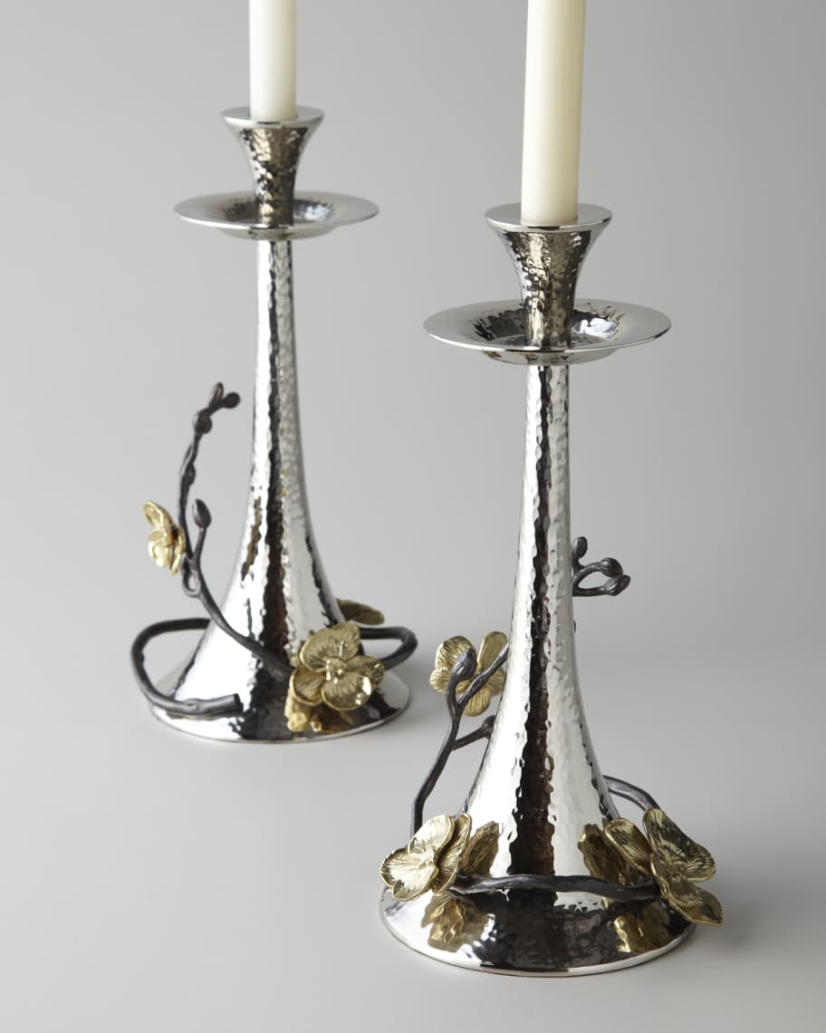 Michael Aram Two Gold Orchid Taper Candleholders | Horchow