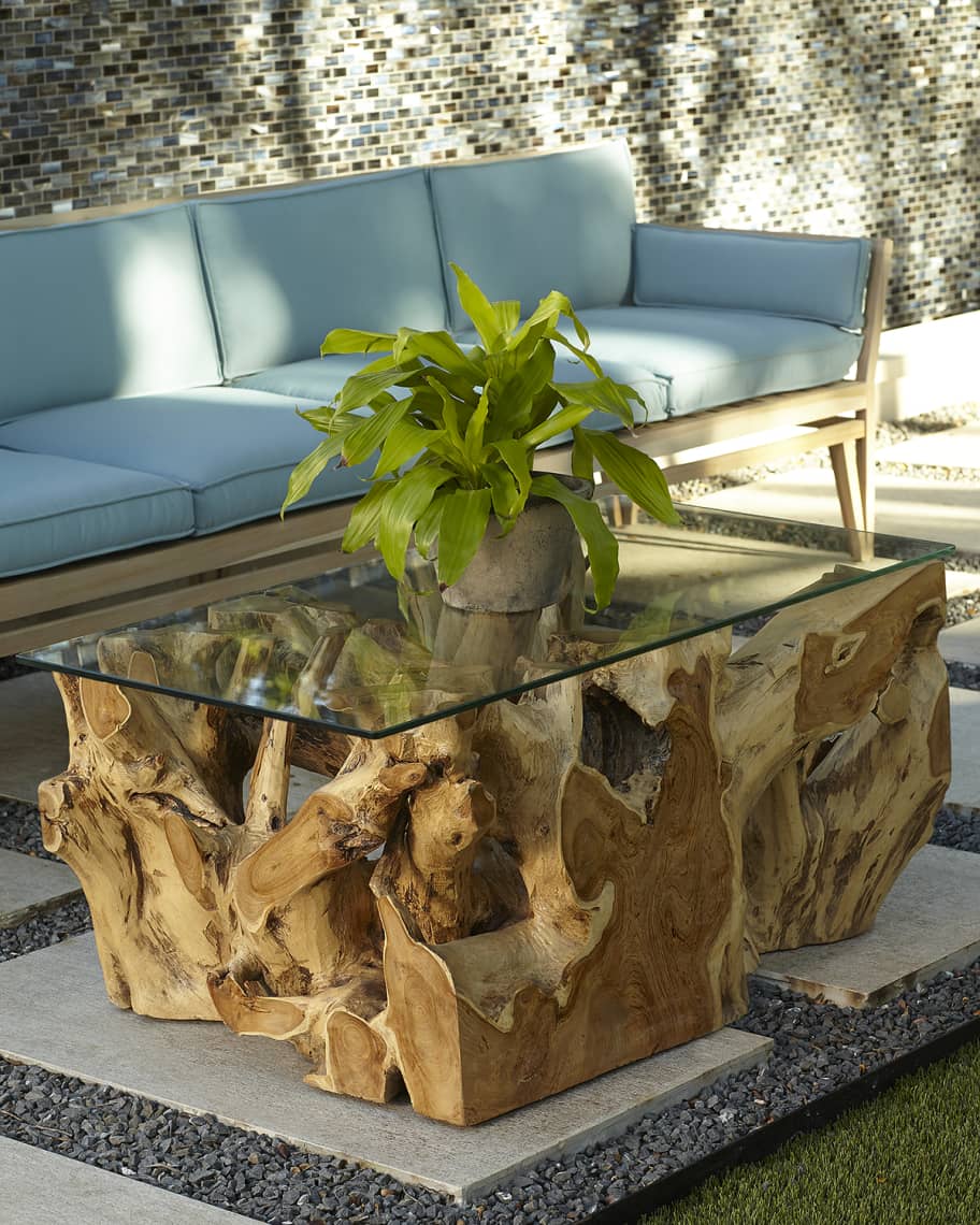 Image 1 of 3: Teak Root Coffee Table with Glass Top