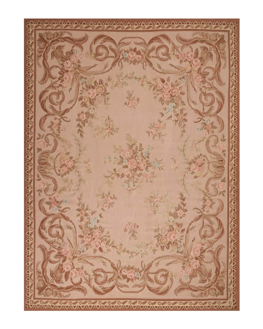 Image 2 of 2: Aubusson Hand-Knotted Warm Beige Rug, 9' x 12'