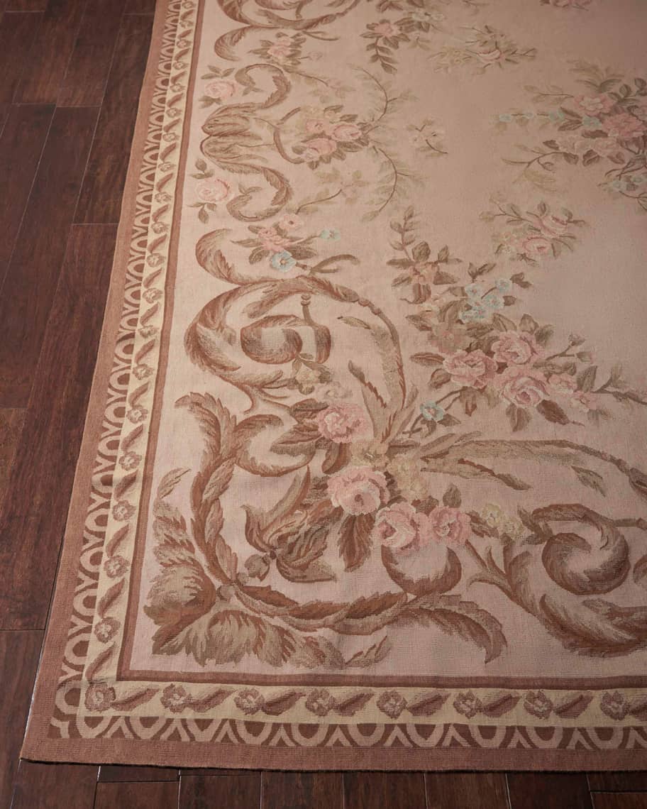 Image 1 of 2: Aubusson Hand-Knotted Warm Beige Rug, 9' x 12'
