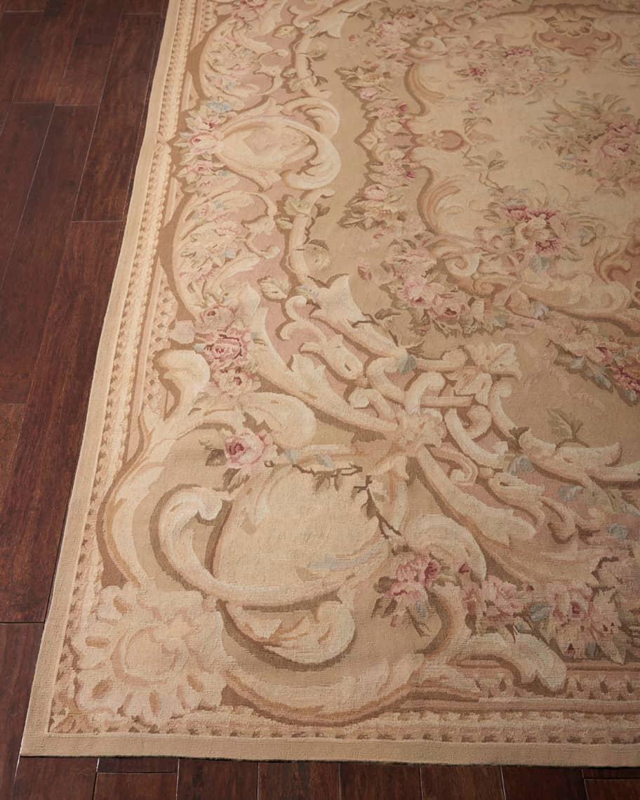 Image 1 of 2: Aubusson Hand-Knotted Antiqued Rose Rug, 9' x 12'