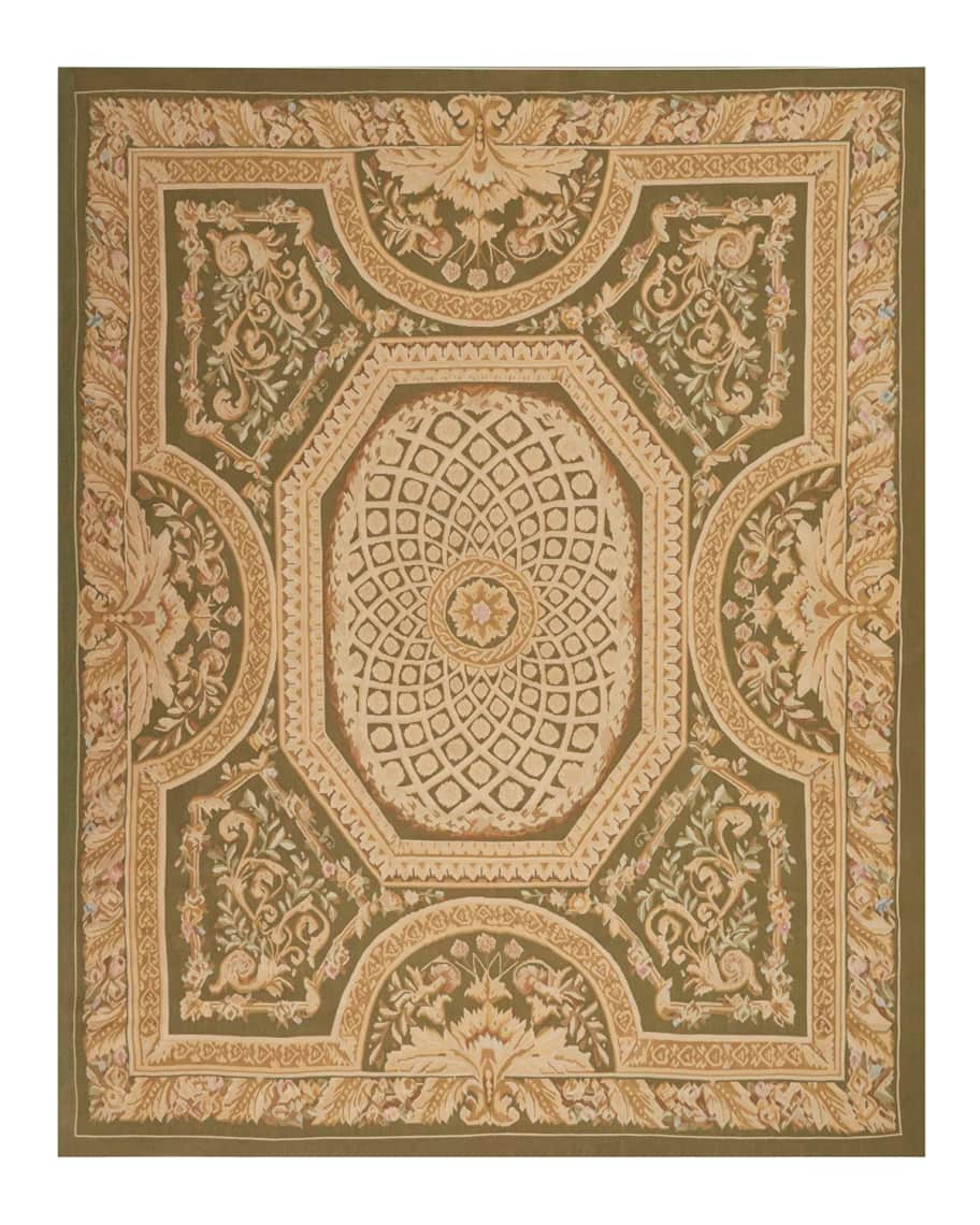 Image 2 of 2: Aubusson Hand-Knotted Olive Rug, 8' x 10'