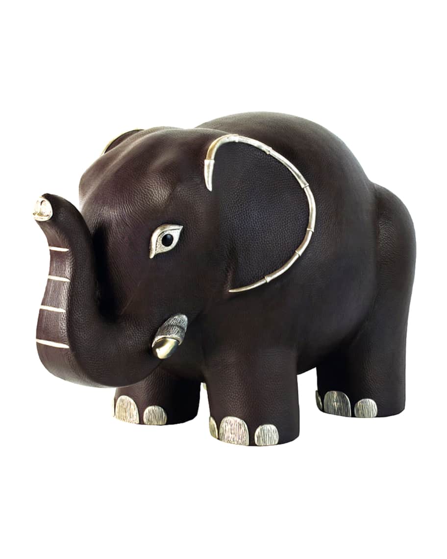 Image 1 of 1: Brown Leather Elephant Stool