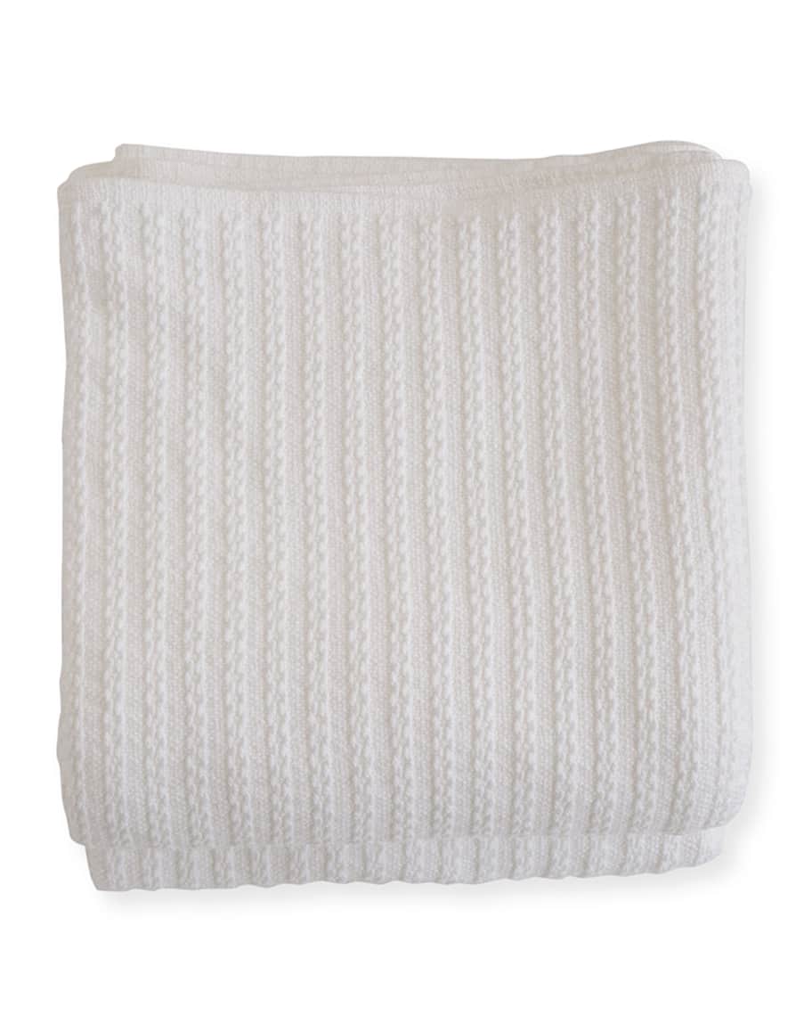 Image 1 of 2: Cable Knit Herringbone Cotton Blanket, Bright White