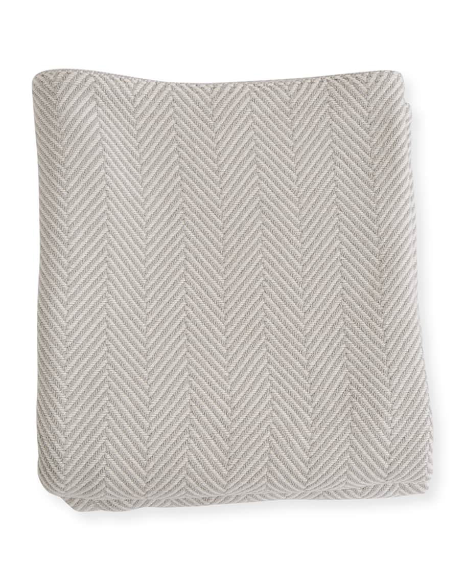 Image 1 of 2: Herringbone Cotton King Blanket, Gray/Natural