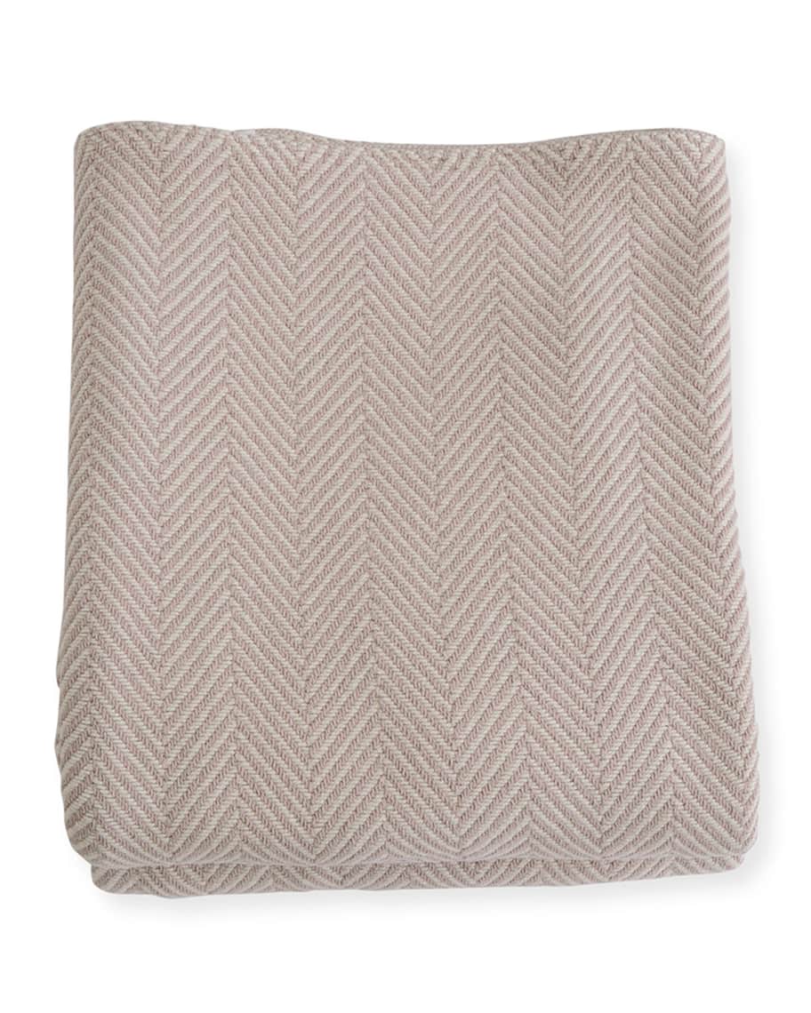 Evangeline Linens Herringbone Cotton King Blanket, Blush/Natural Horchow