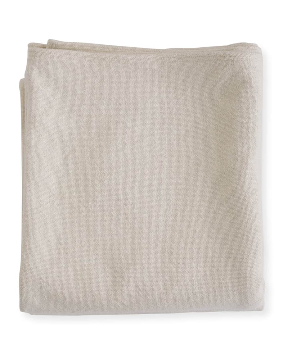 Image 1 of 2: Simple Herringbone Cotton Blanket, Natural