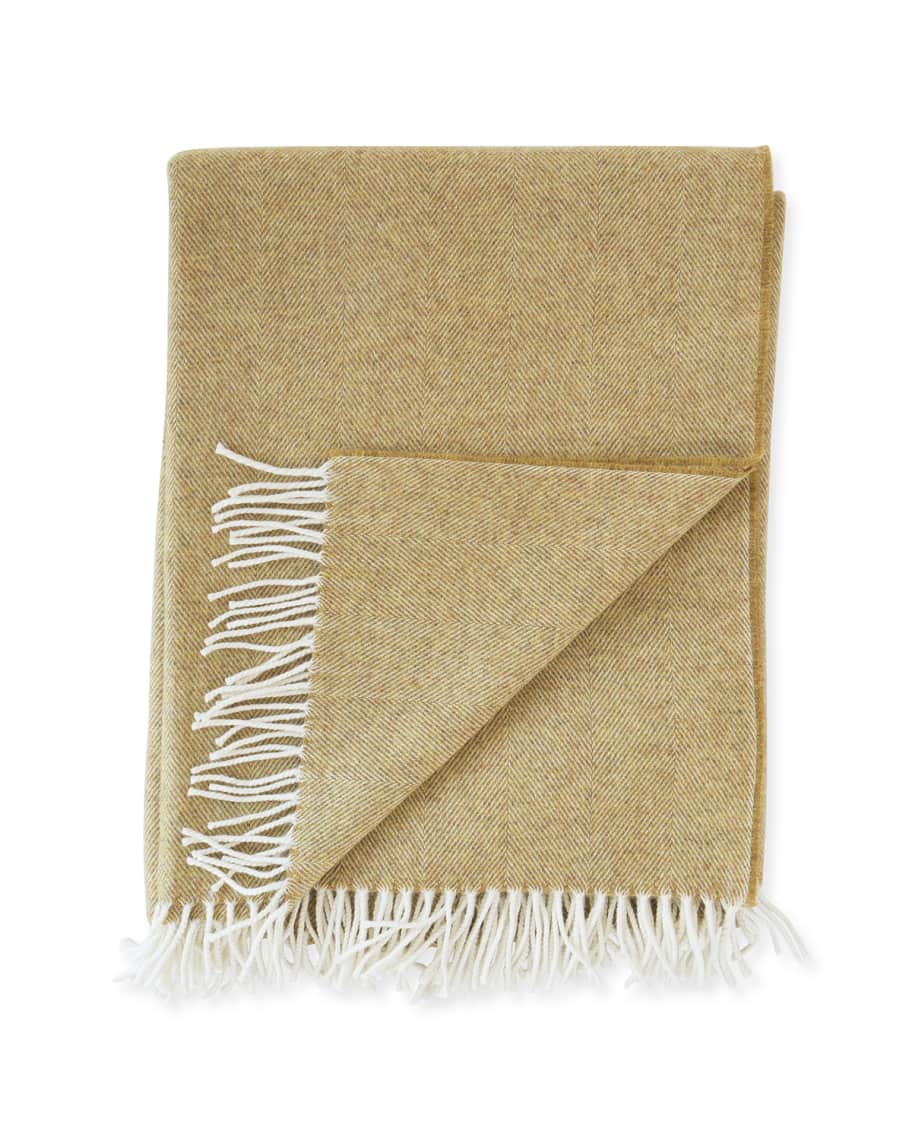 Evangeline Linens Lightweight Herringbone Throw Honey Horchow