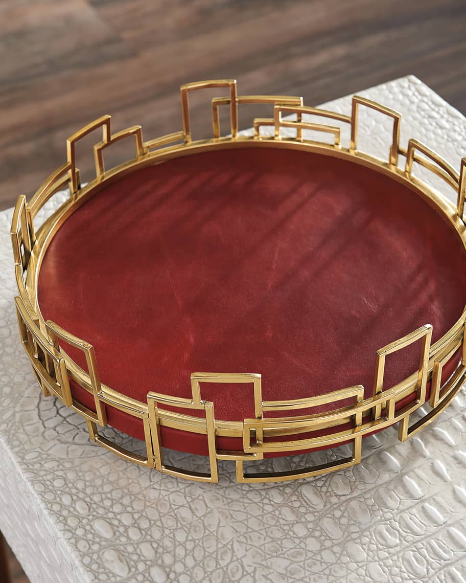 Image 2 of 2: Red Shagreen Leather Tray