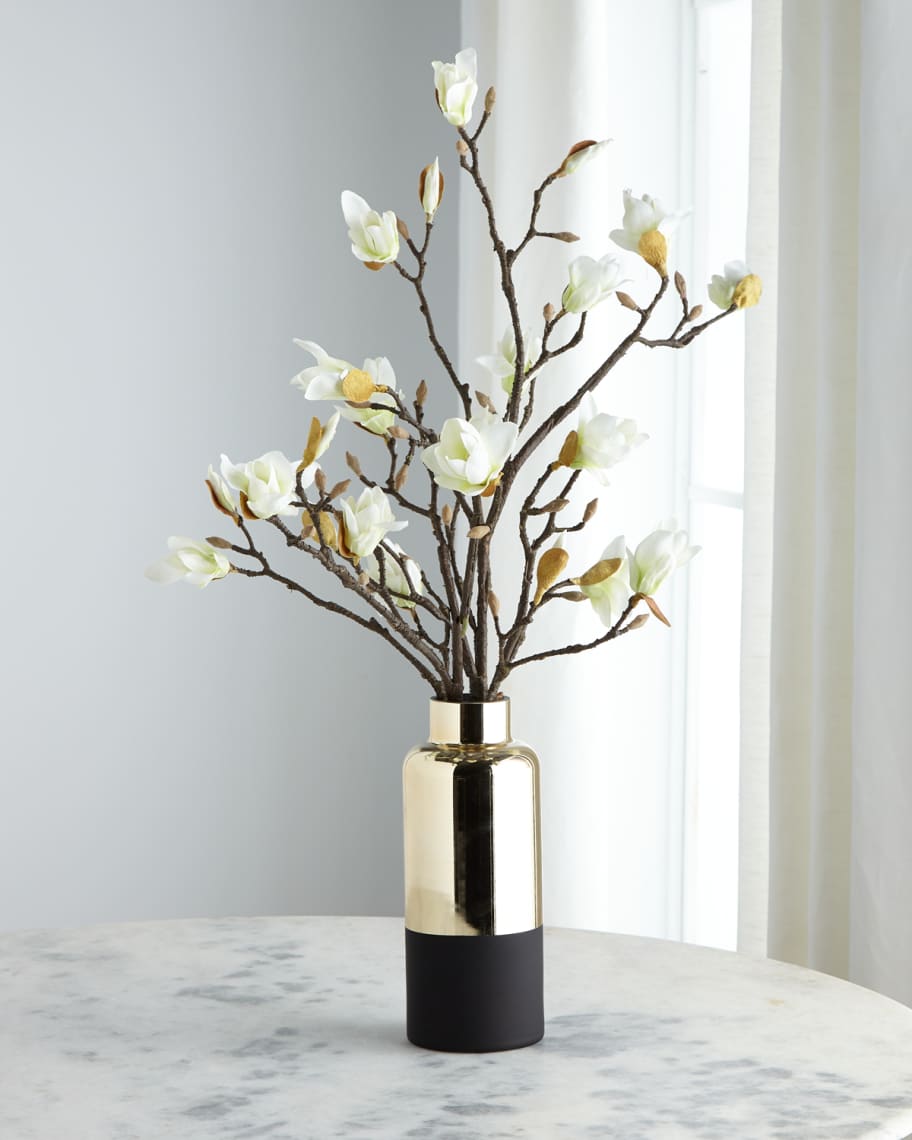 Image 1 of 1: Japanese Magnolias in Black and Gold Container