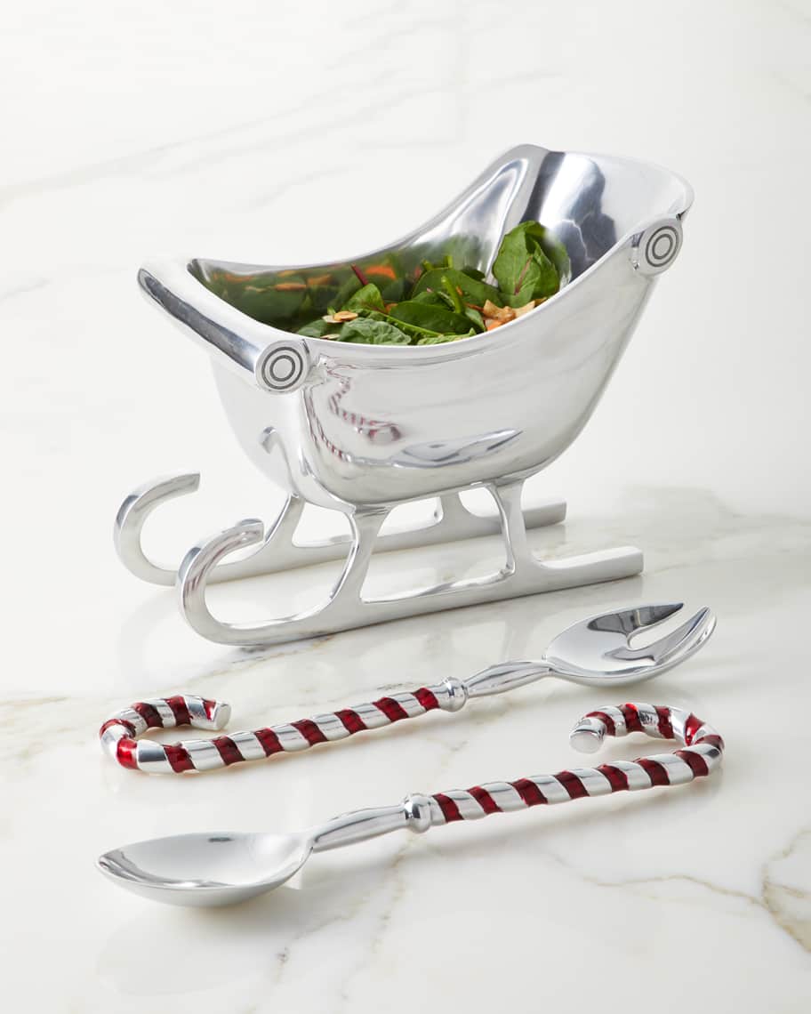 Image 1 of 1: Sleigh Salad Bowl with Candy Cane Servers