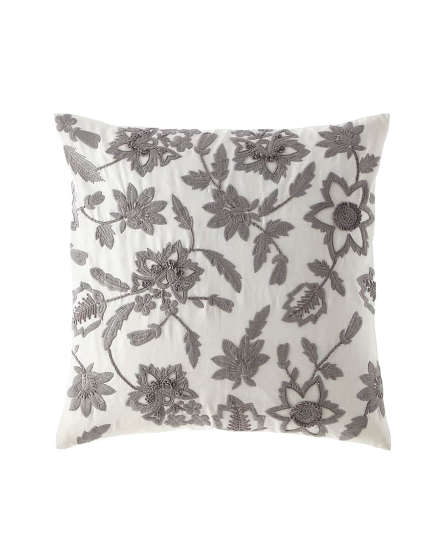 Image 1 of 1: Linen Floral Embroidered Pillow, 22"Sq.