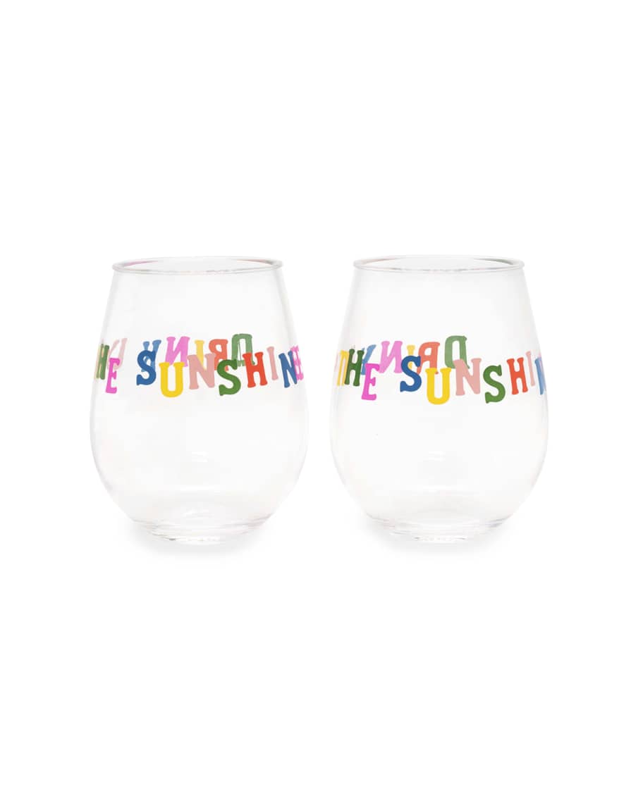 Image 2 of 2: Party On Drink Up The Sunshine Wine Glasses, Set of 2