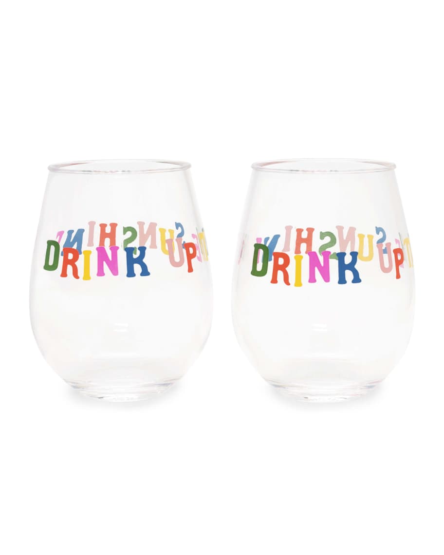 Image 1 of 2: Party On Drink Up The Sunshine Wine Glasses, Set of 2