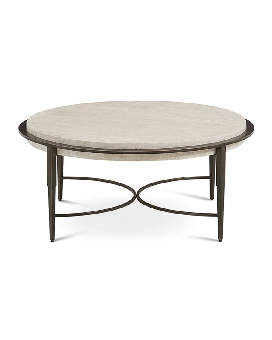 Image 2 of 2: Barclay Round Travertine Coffee Table