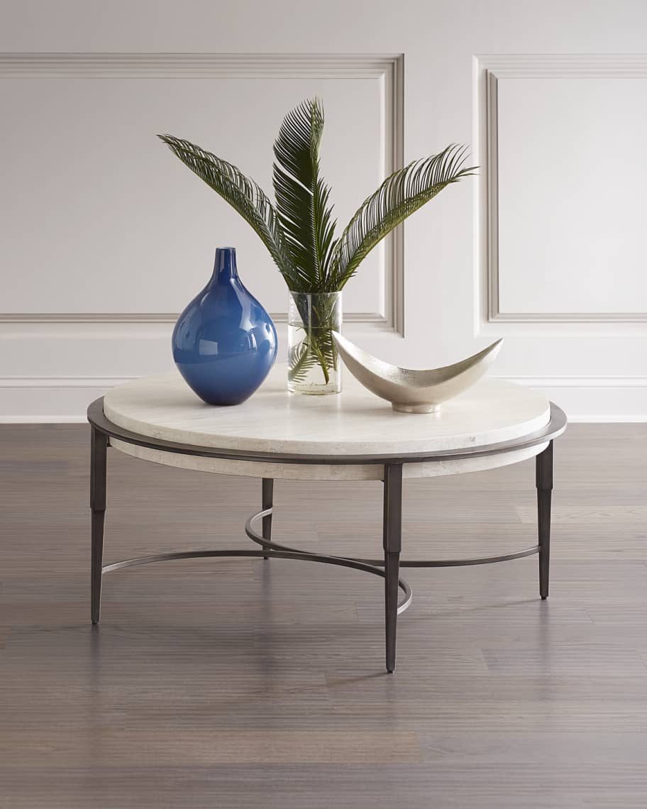 Image 1 of 2: Barclay Round Travertine Coffee Table