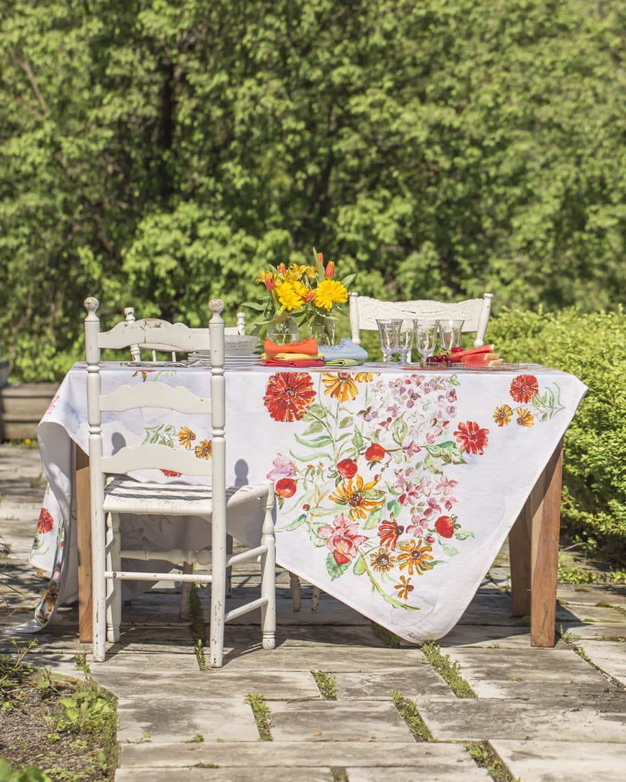Image 1 of 3: Zinnia Watercolor Dining Tablecloth