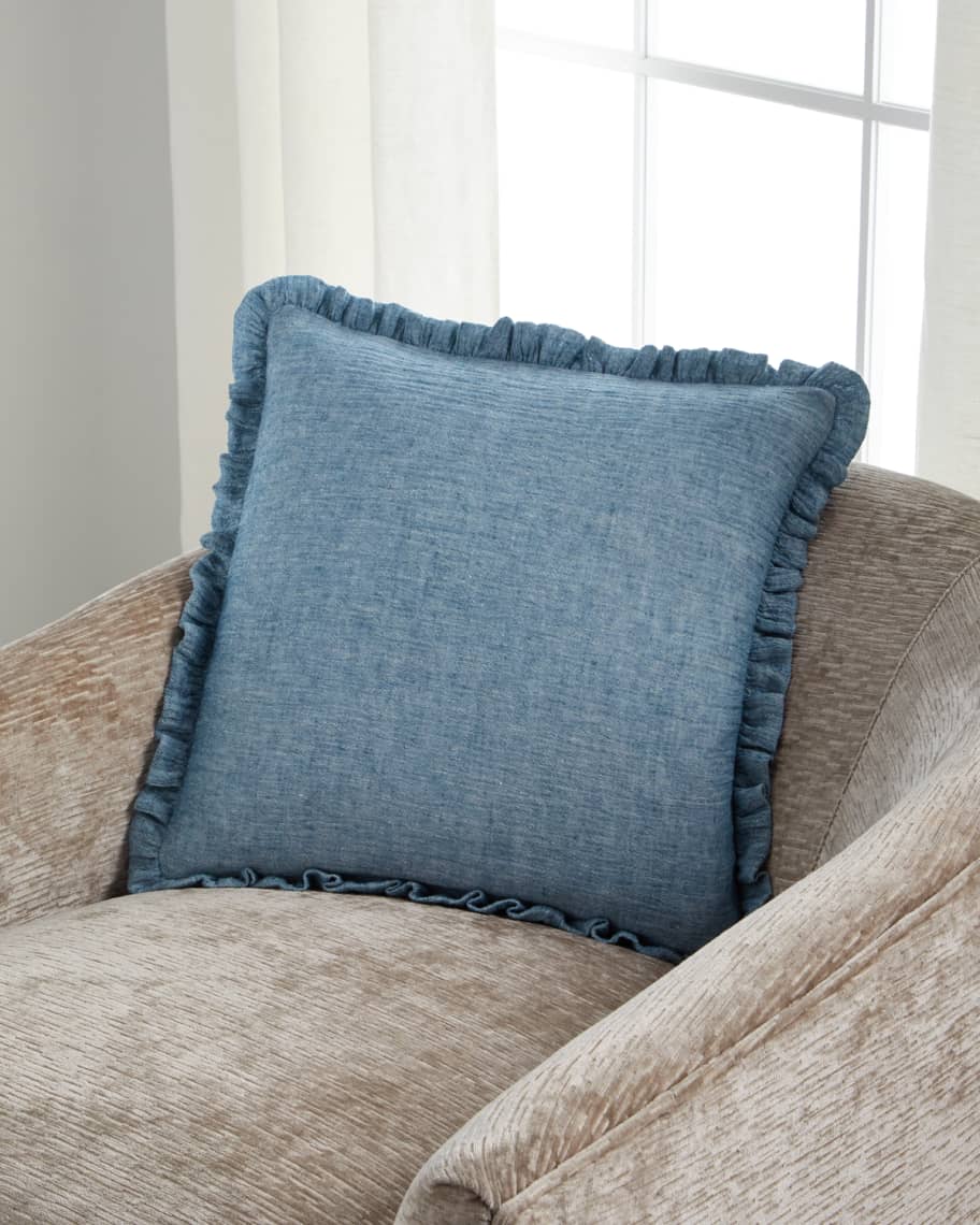 Image 1 of 1: Isla Blue Ruffled Pillow, 18"Sq.