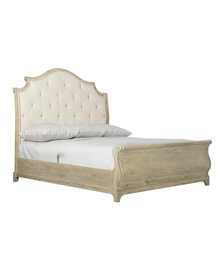 Image 2 of 4: Rustic Patina Button Tufted Sleigh Bed - King