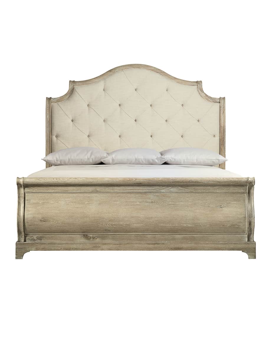 Image 3 of 4: Rustic Patina Button Tufted Sleigh Bed - King