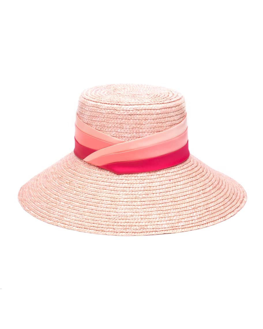 Eugenia Kim Annabelle Straw Sun Hat w Pleated Satin Band Horchow