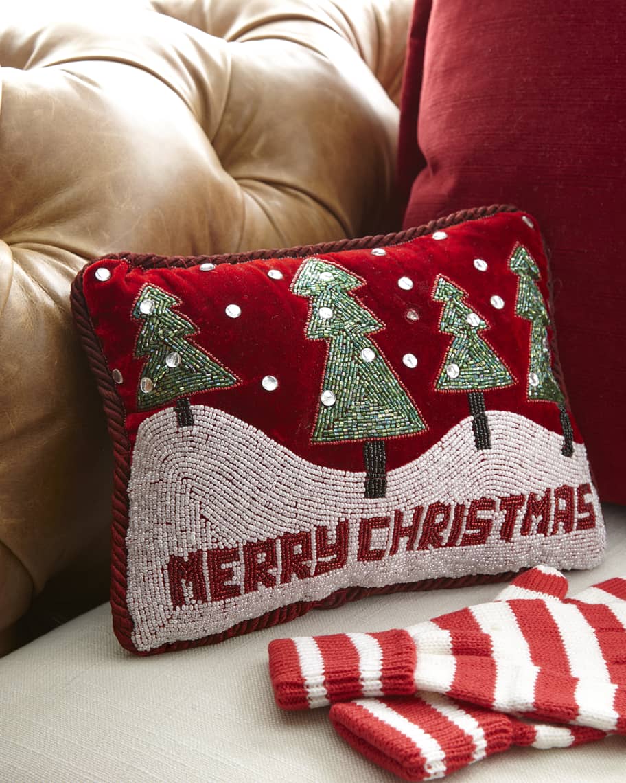 Image 1 of 1: Merry Christmas with Trees & Snowy Hills Pillow