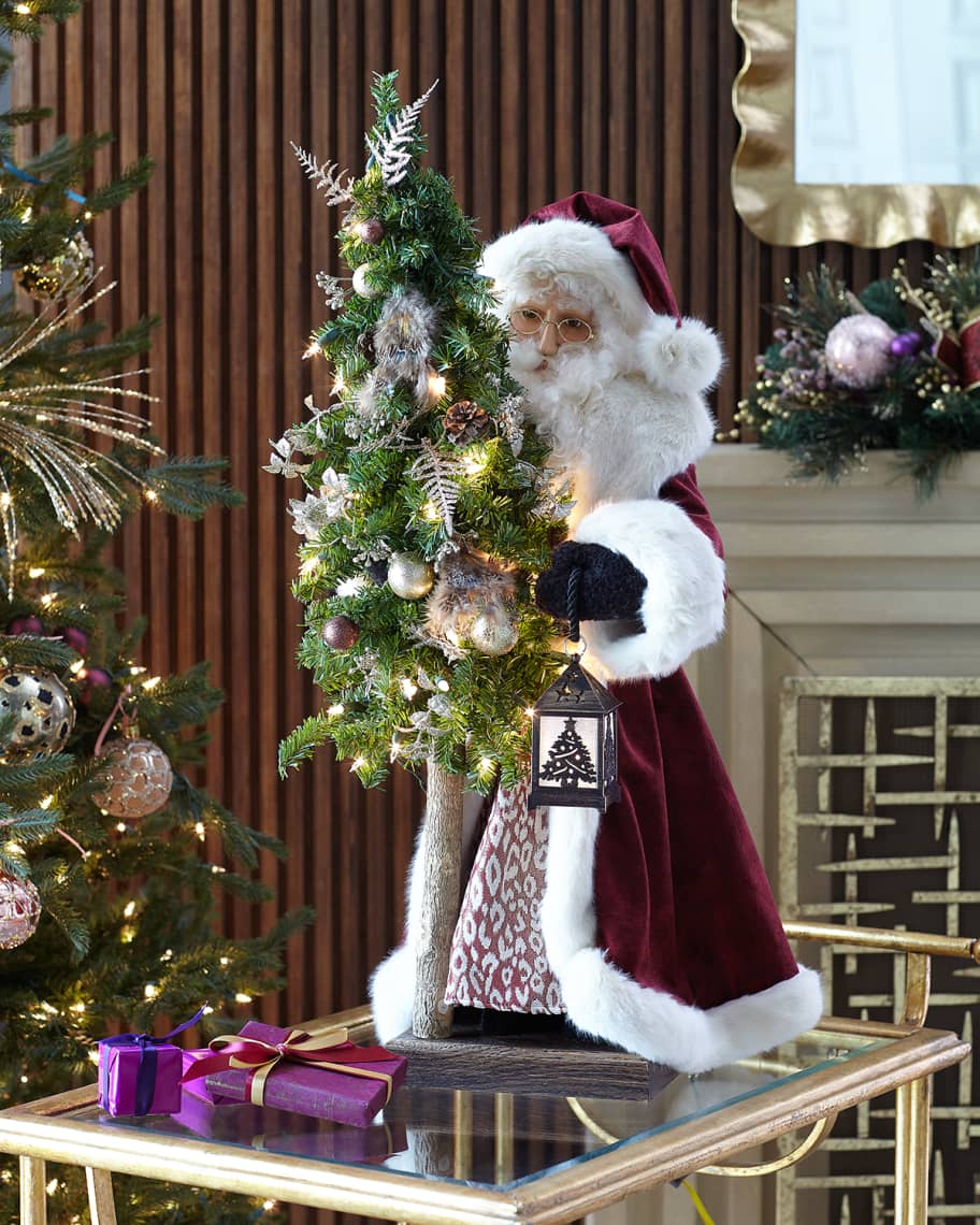 Image 1 of 2: Plum Wine Holiday White Santa with Tree, 29"