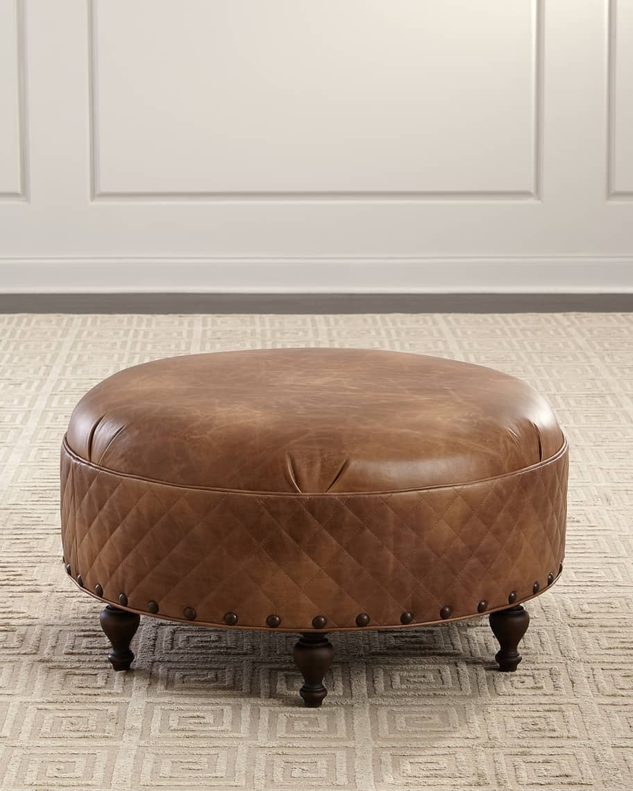 Small round clearance leather ottoman