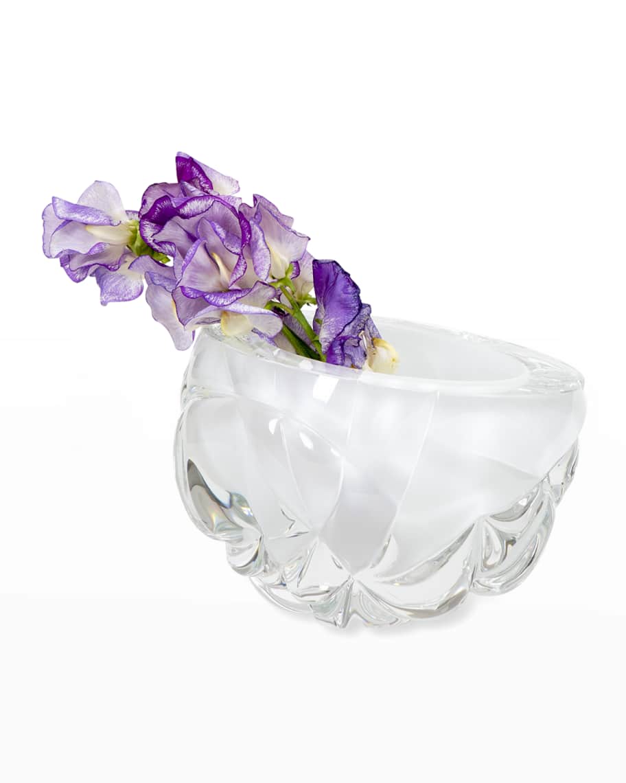 Image 1 of 2: Cut Hand-Blown Glass White Vase - Medium