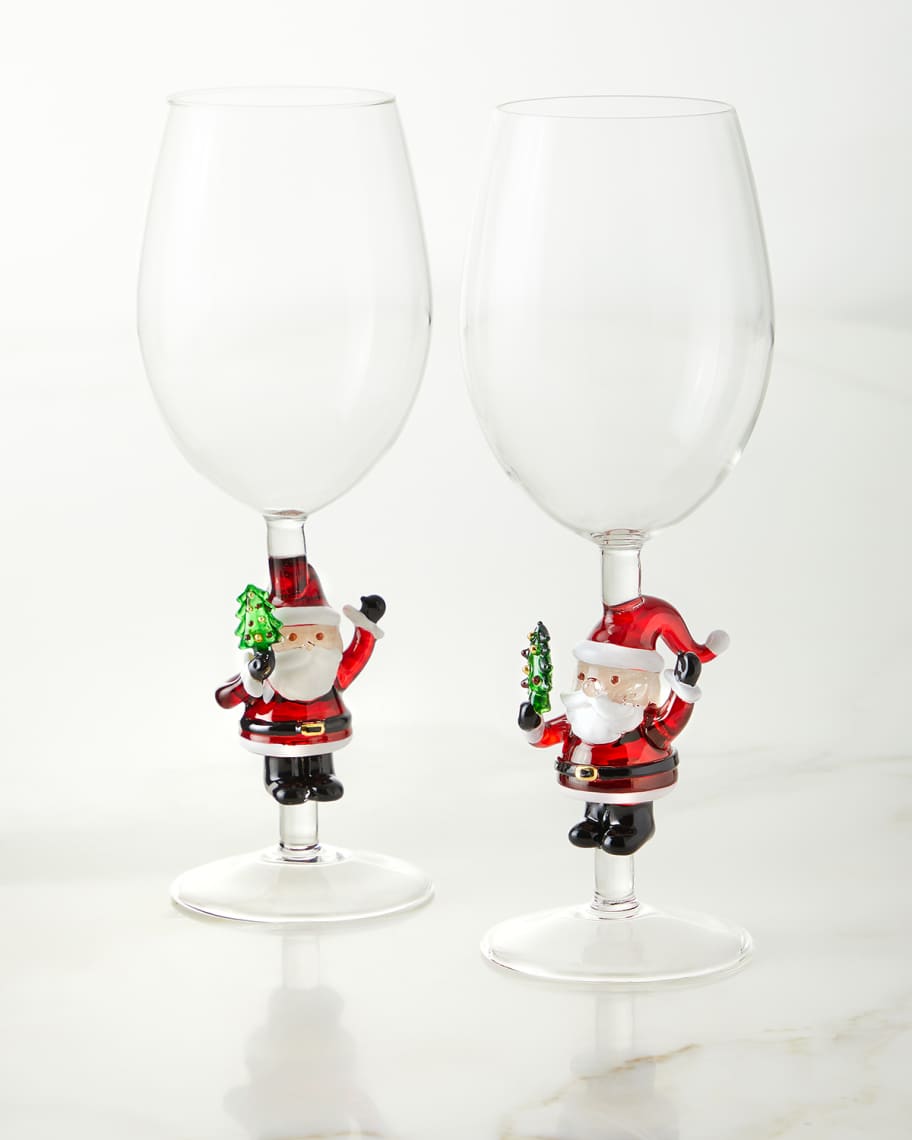 Image 1 of 3: Figural Santa Wine Glasses, Set of 2