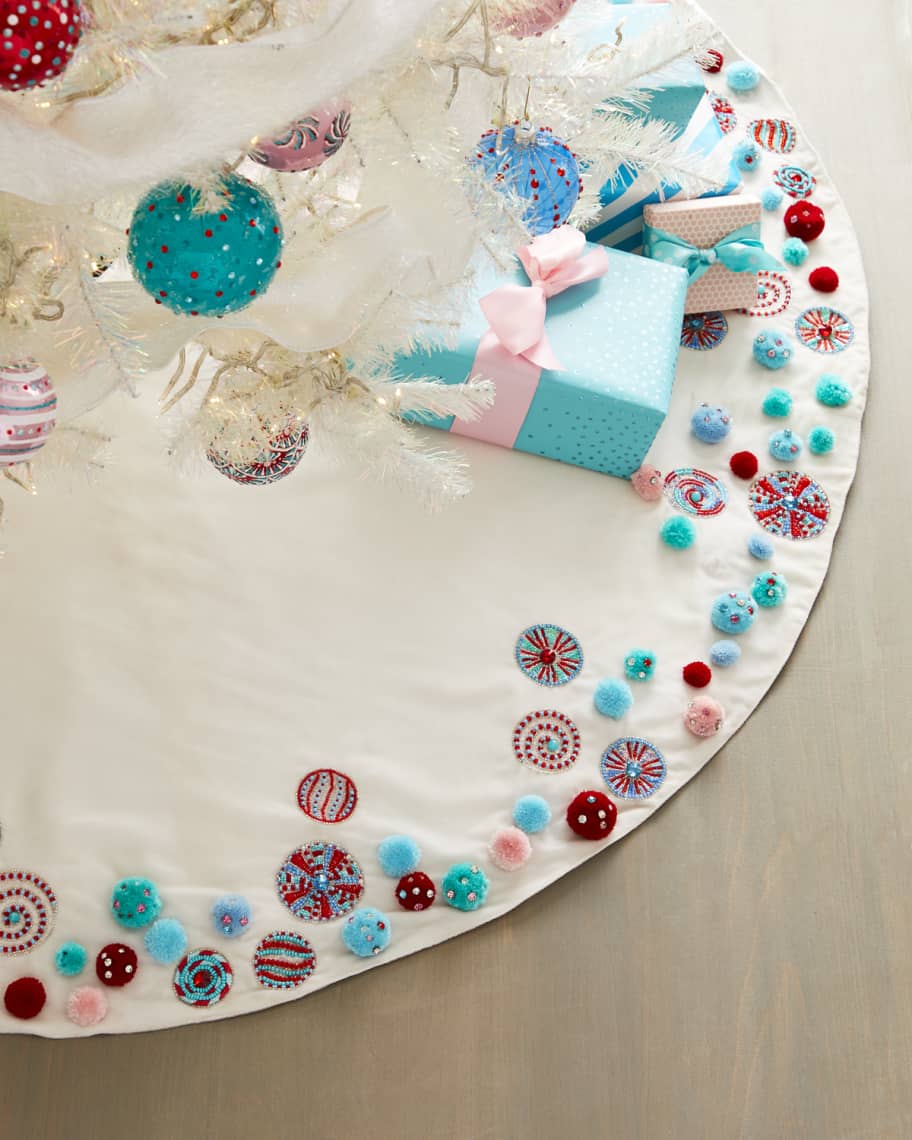 Image 1 of 1: Candied Christmas Peppermint Pom Pom Tree Skirt