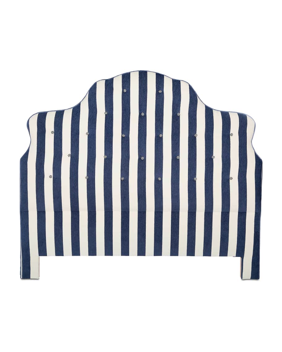Image 1 of 1: Marquee Headboard - Chenille Navy Stripe - Queen